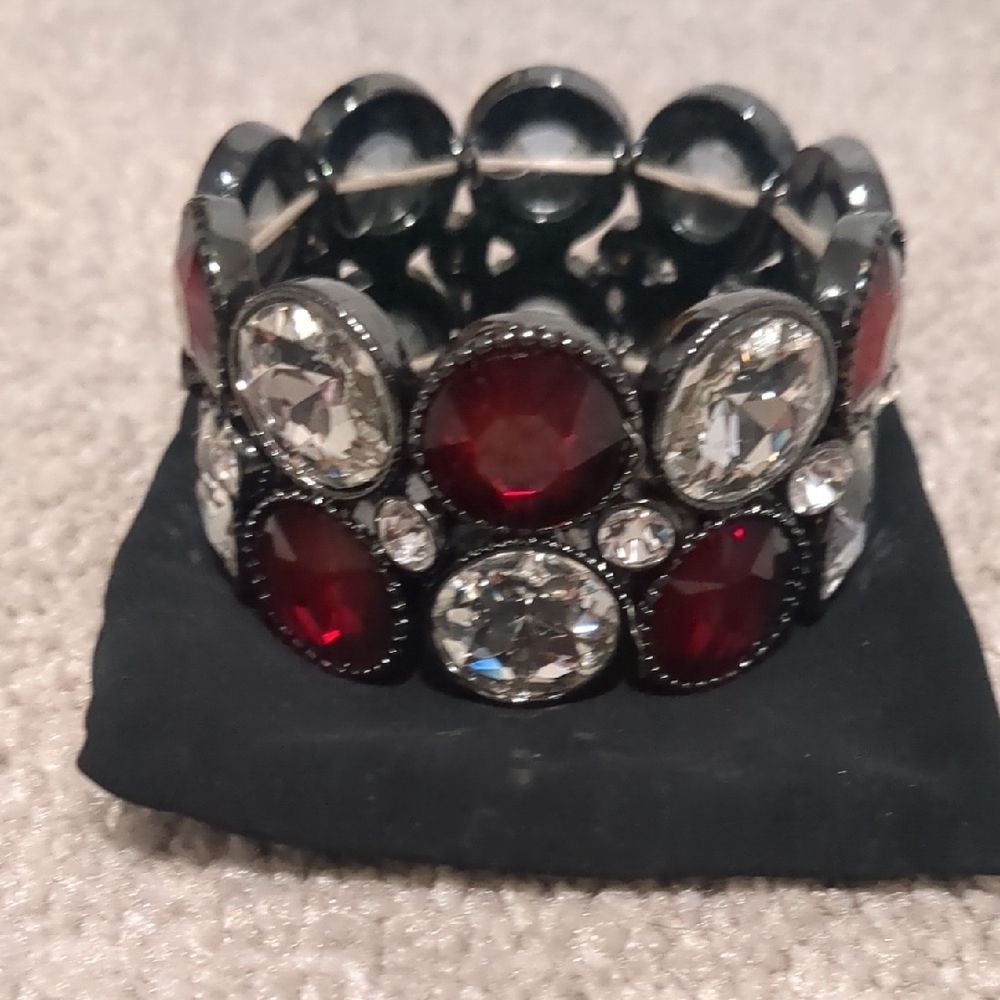 Elegant Red and Silver Gemstone Bracelet